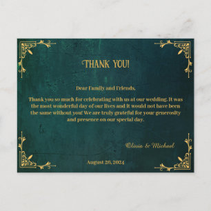 Vintag Dark Green Wedding Vielen Dank Postkarte