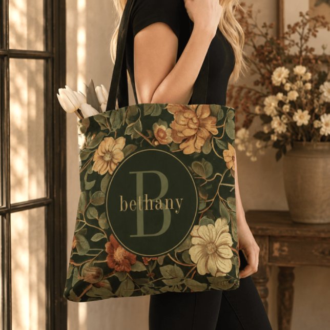 Vintag Dark William Morris Floral Monogram (Vintage Dark William Morris Floral Monogram Tote Bag)
