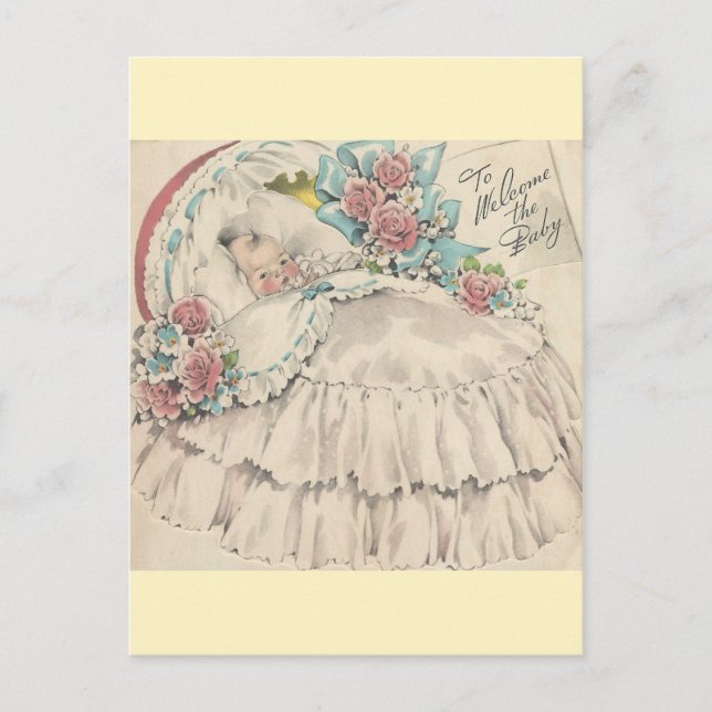 Vintag, das Baby willkommen zu heißen Postkarte (Vorderseite)