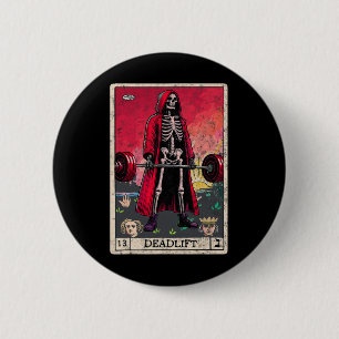 Vintag Deadlift Skeleton Halloween Gym Jokes Weig Button