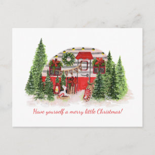 Vintag dekorierte Rote Camper Weihnachtsbäume Ankündigungspostkarte
