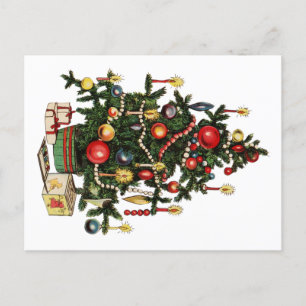 Vintag dekorierter Weihnachtsbaum Ankündigungspostkarte