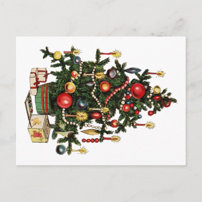 Vintag dekorierter Weihnachtsbaum Ankündigungspostkarte (Vorderseite)