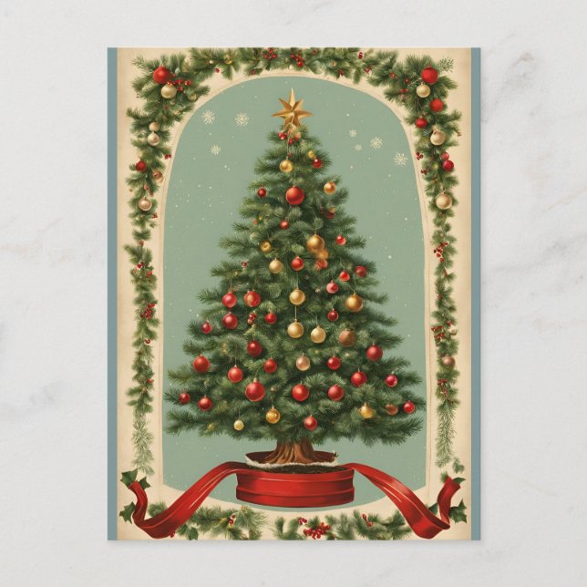 Vintag dekorierter Weihnachtsbaum Feiertagspostkarte (Vorderseite)