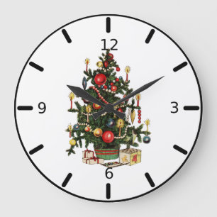 Vintag dekorierter Weihnachtsbaum Große Wanduhr