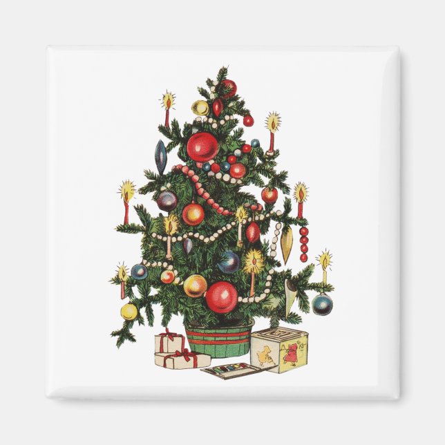 Vintag dekorierter Weihnachtsbaum Magnet (Vorne)