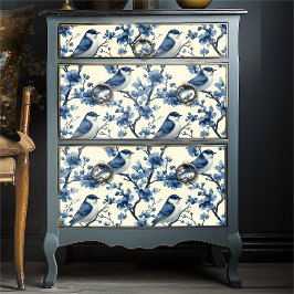 Vintag Delft Blue Birds Floral Cotattcore Zweigste Seidenpapier