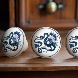 Vintag Delft Blue Dragon Bird Battle Morgan Keramikknauf