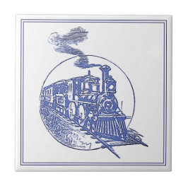 Vintag Delft Blue Steam Motor Lokomotive Train Fliese