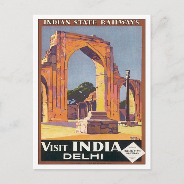 Vintag Delhi India Railways Postkarte (Vorderseite)