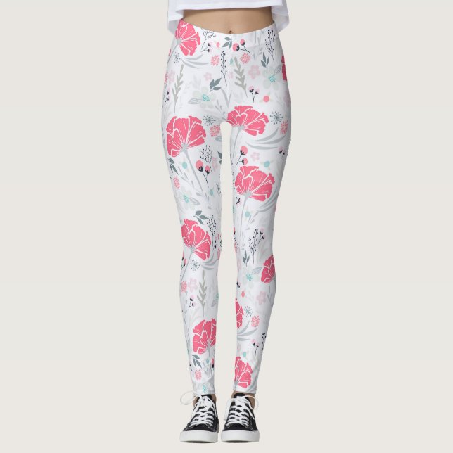 Vintag Delikatessen Hübsches Blumenrosa Botanisch Leggings (Vorderseite)