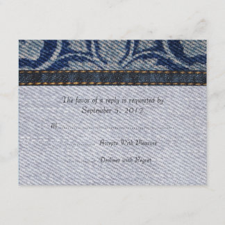 Vintag Denim Floral Wedding RSVP Karte