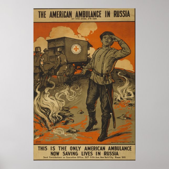 Vintag Der amerikanische Krankenwagen in Russland Poster (Vorne)