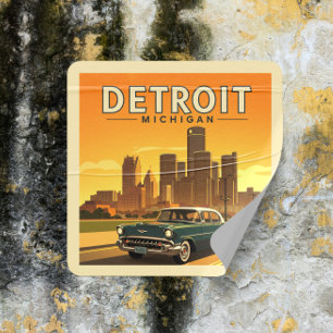 Vintag Detroit Michigan Quadratischer Aufkleber