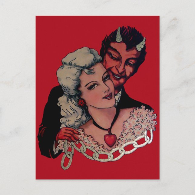 Vintag Devil Valentinstag Postkarte (Vorderseite)