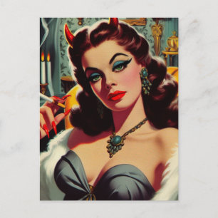 Vintag Devil Woman Postkarte