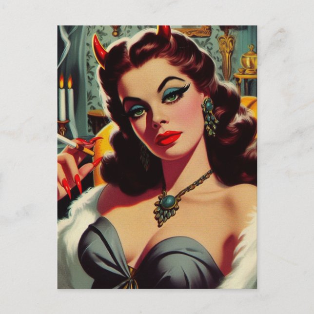 Vintag Devil Woman Postkarte (Vorderseite)