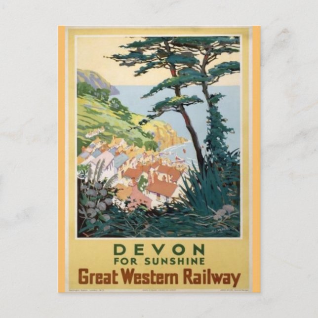 Vintag Devon English Travel Advertisement Postkarte (Vorderseite)