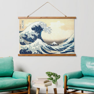 Vintag Die große Welle vor Kanagawa Wandteppich Mit Holzrahmen