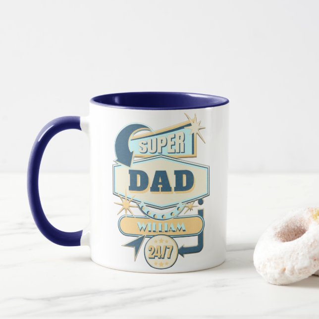 Vintag Diner Sign Super Vater Tasse (Mit Donut)