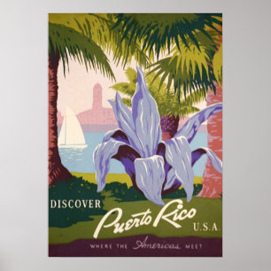 Vintag Discovery Puerto Rico USA Poster