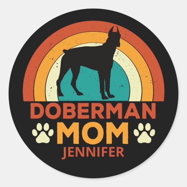 Vintag Doberman Dog Mama Sunset Personalisiert Runder Aufkleber (Vorderseite)