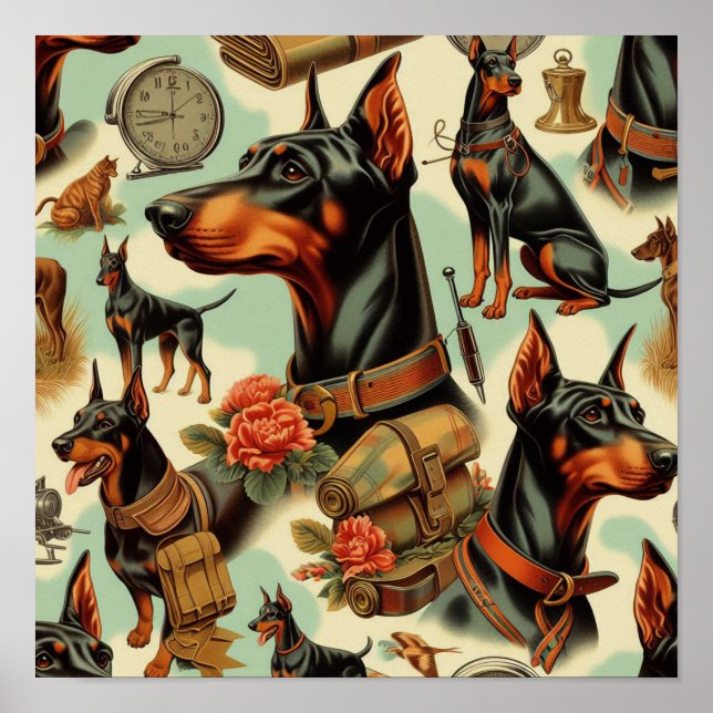 Vintag Doberman Nahtlose Malerei Poster (Vorne)