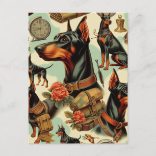 Vintag Doberman Nahtlose Malerei Postkarte