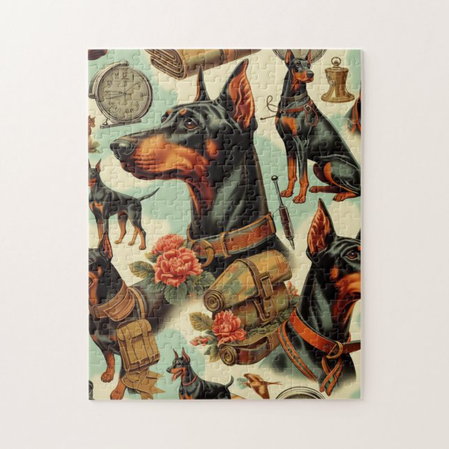 Vintag Doberman Nahtlose Malerei Puzzle (Vertikal)