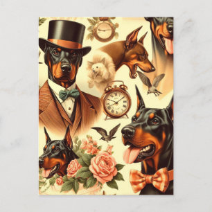 Vintag Doberman Seamless Illustration Postkarte