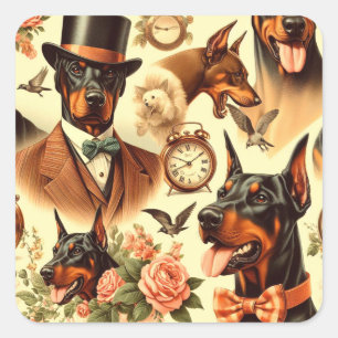 Vintag Doberman Seamless Illustration Quadratischer Aufkleber