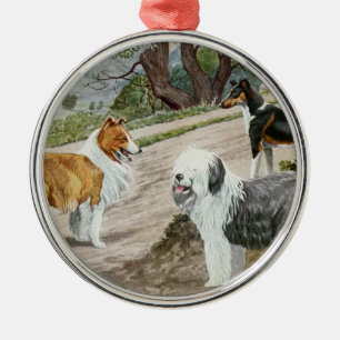 Vintag Dog Trio Ornament Aus Metall