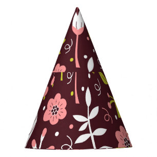 Vintag Doodle Floral Nahtloses Muster Partyhütchen