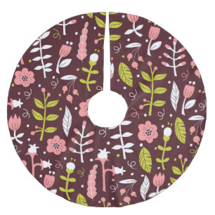 Vintag Doodle Floral Nahtloses Muster Polyester Weihnachtsbaumdecke