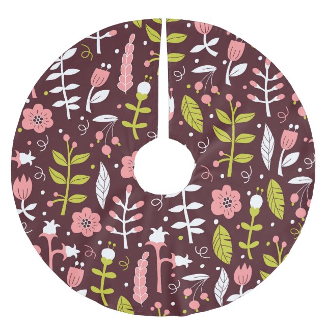 Vintag Doodle Floral Nahtloses Muster Polyester Weihnachtsbaumdecke (Vorderseite)