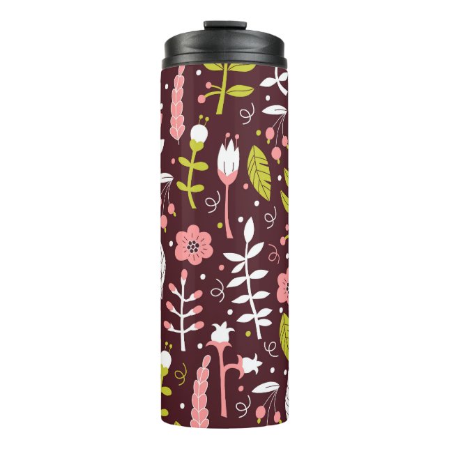 Vintag Doodle Floral Nahtloses Muster Thermosbecher (Vorderseite)