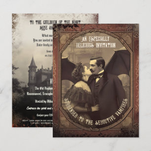 Vintag Dracula Kissing Girl Halloween Einladung Postkarte