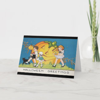 Vintag-dreifach-katzenschwarz-großer Kürbis Karte