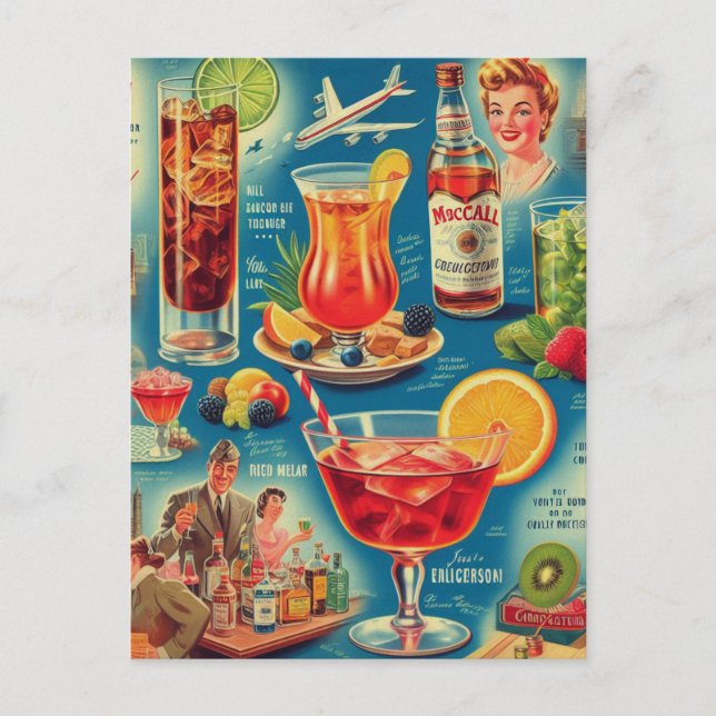 Vintag Drinks Cocktails Illustration Postkarte (Vorderseite)