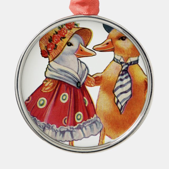 Vintag Duck Couple Ornament Aus Metall (Vorne)