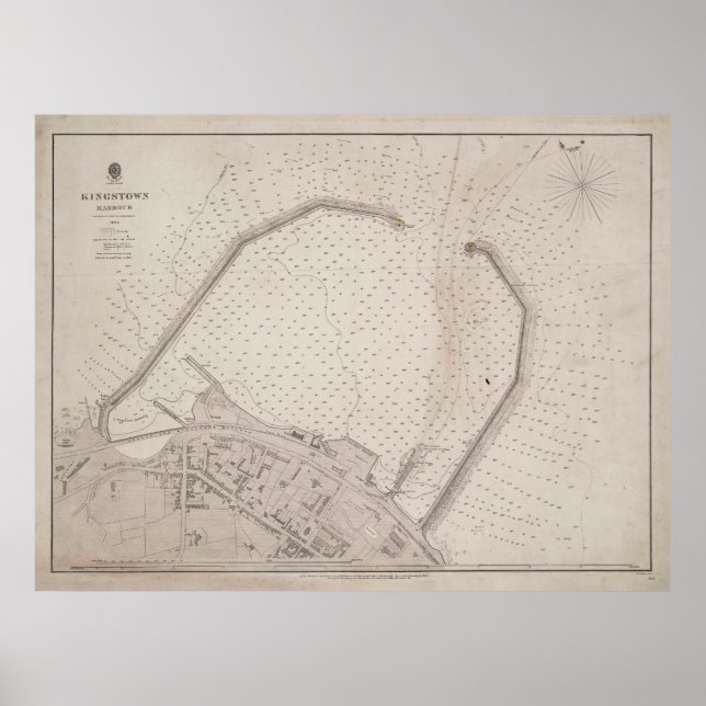 Vintag Dun Laoghaire Ireland Map (1857) Poster (Vorne)
