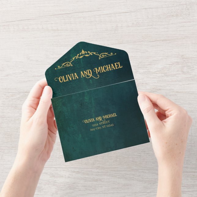 Vintag Dunkelgrün All In One Einladung (Eröffnung)