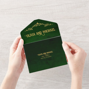 Vintag Dunkelgrün All In One Einladung