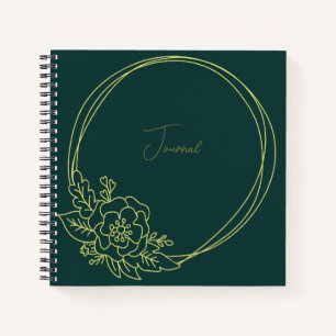 Vintag dunkelgrün mit blorfarbenem botanischem Rah Notizbuch