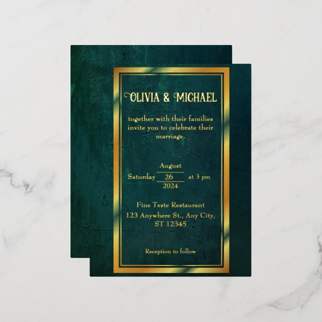 Vintag dunkelgrün mit Goldfolie Folie Einladungspostkarte (Vorderseite/Rückseite)