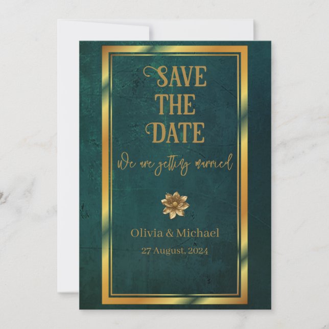 Vintag Dunkelgrün Save The Date (Vorderseite)