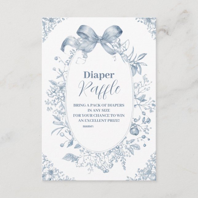 Vintag Dusty Blue Bow Raffle Diapper Begleitkarte (Vorderseite)