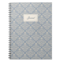 Vintag Dusty Blue Damask Calligrafy Journal