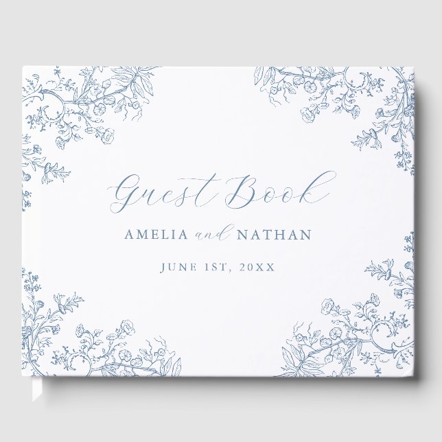 Vintag Dusty Blue Floral Wedding Gästebuch (Vorderseite)
