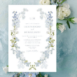 Vintag Dusty Blue Garden Monogram Wedding Einladung